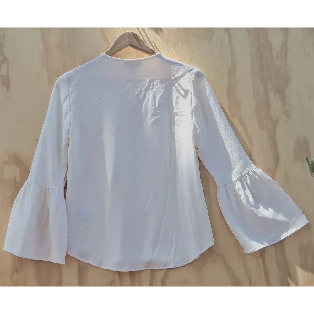 J.Crew 100% Silk Ivory Blouse Balloon Sleeve Gathered Neck Top Womens XS Career